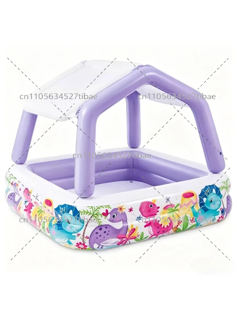 Water Slide Inflatable - Opblaasbaar regenboog kinderzwembad met glijbaan, familiespeelwaterbad,