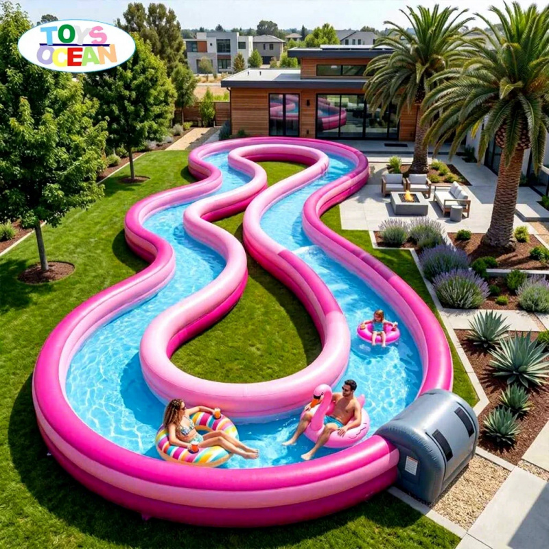 Water Slide Inflatable - Commerciële opblaasbare Lazy River, roze golvend