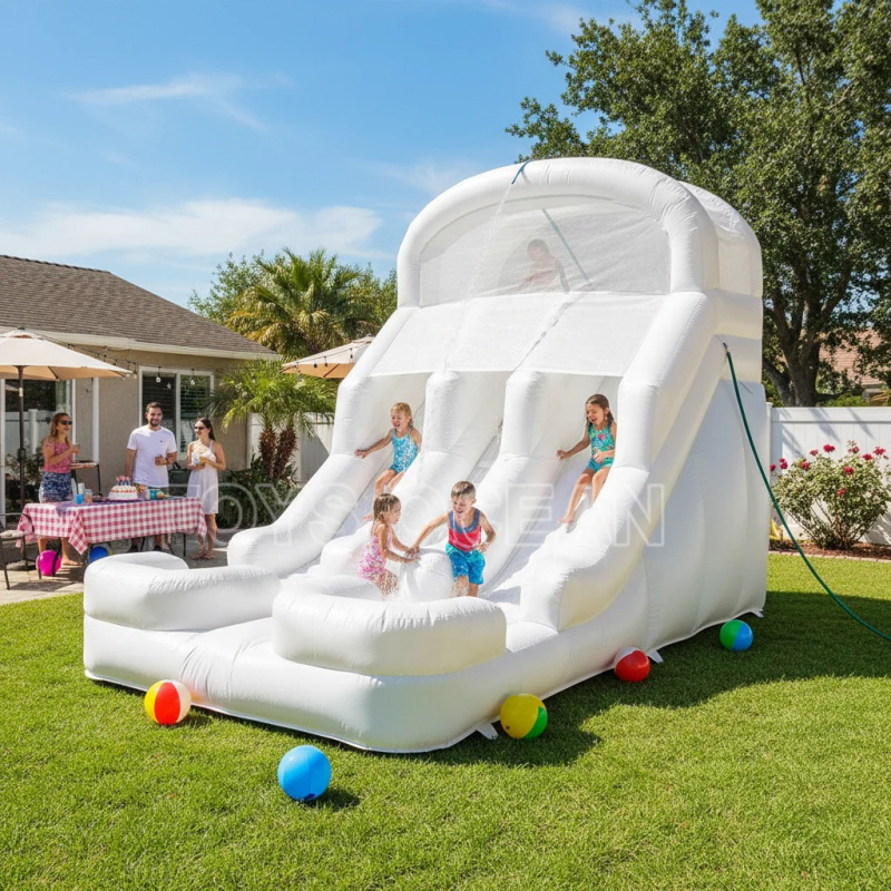 Water Slide Inflatable - Opblaasbare waterglijbaan voor kinderen, dubbele witte